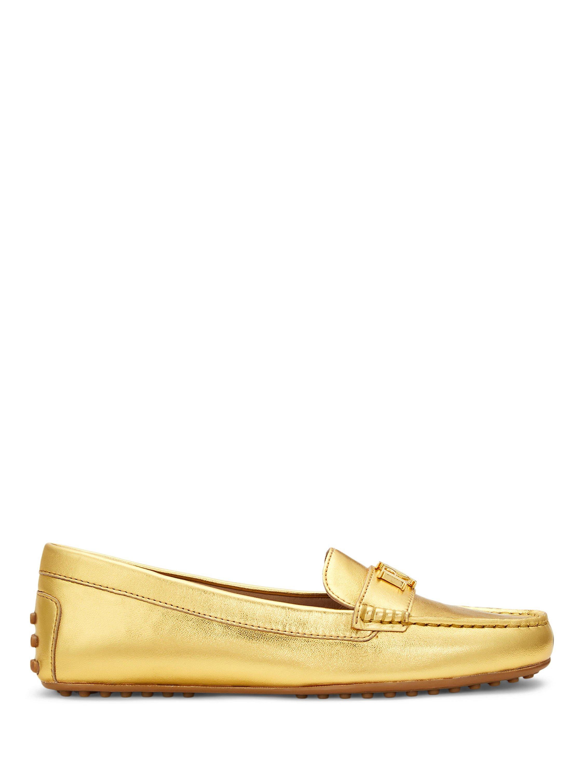 Product image 1 of 4, which shows Lauren Ralph Lauren Barnsbury Leather Loafers, Gold, 3