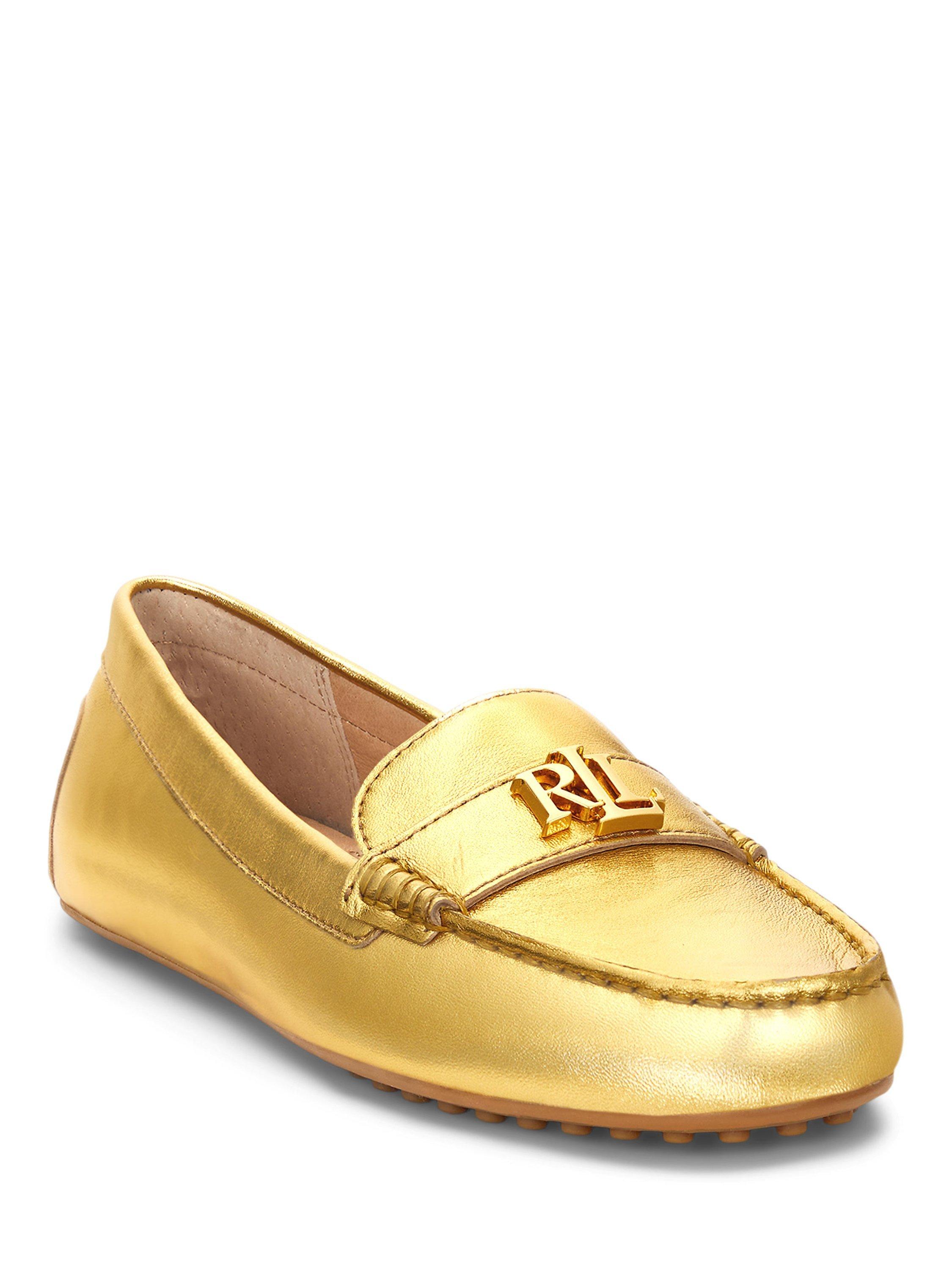 Product image 2 of 4, which shows Lauren Ralph Lauren Barnsbury Leather Loafers, Gold, 3