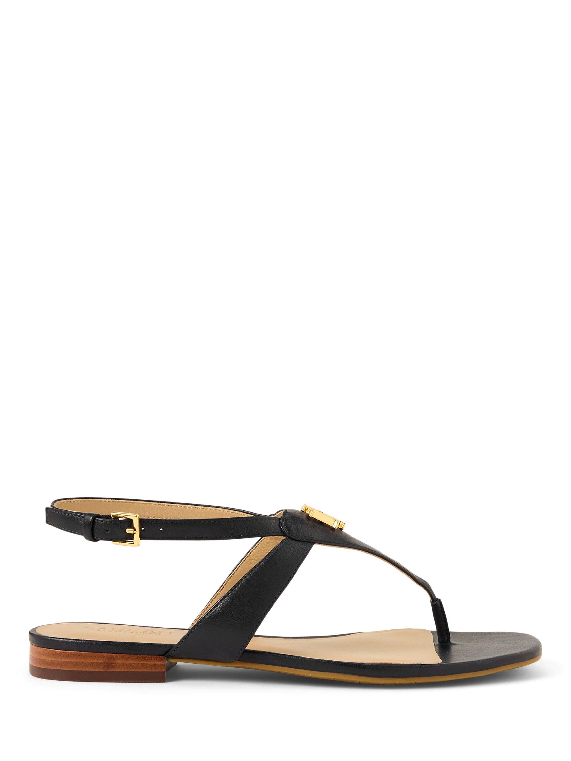 Product image 1 of 4, which shows Lauren Ralph Lauren Everley Leather T-Bar Sandals, Black, 3