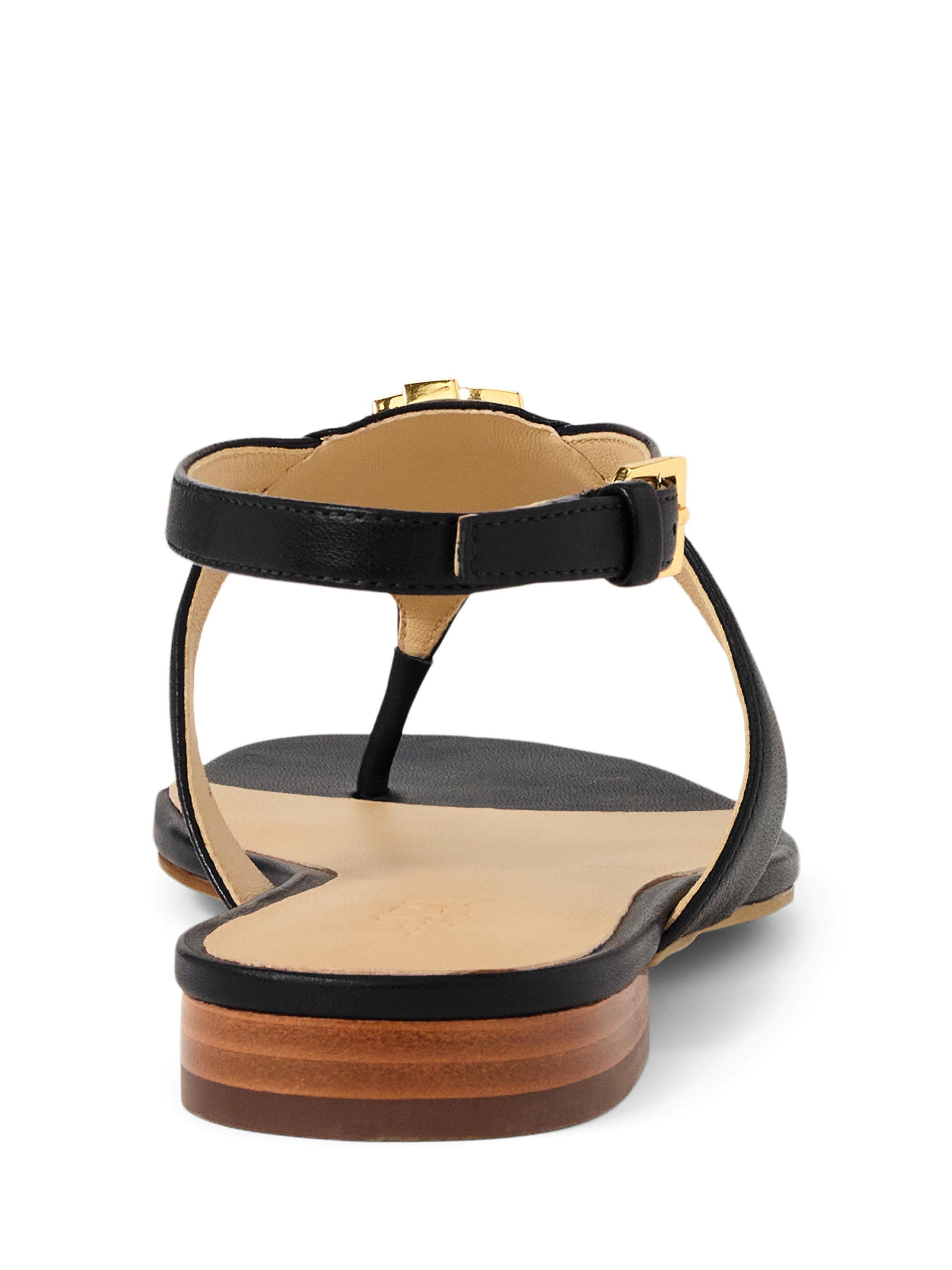 Product image 3 of 4, which shows Lauren Ralph Lauren Everley Leather T-Bar Sandals, Black, 3