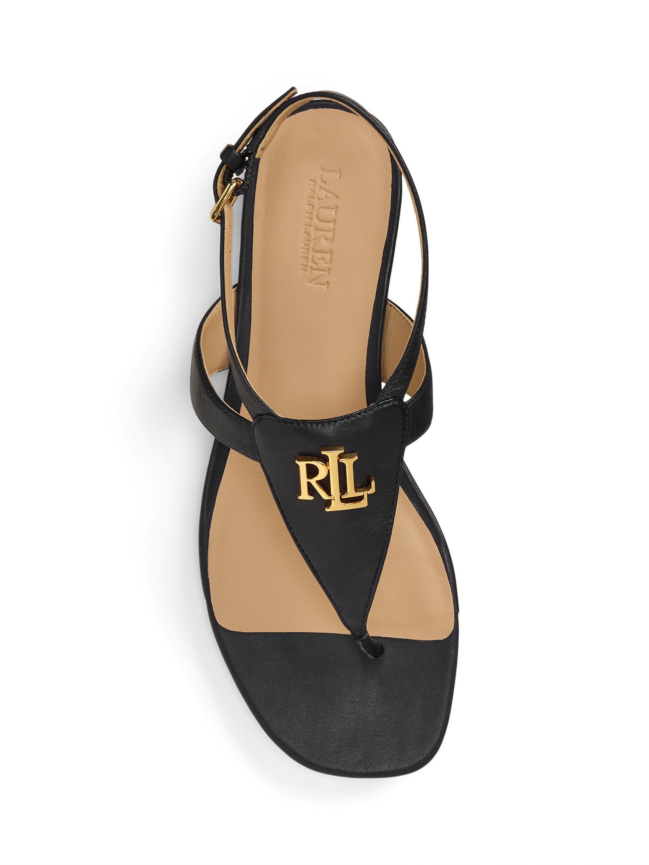 Product image 4 of 4, which shows Lauren Ralph Lauren Everley Leather T-Bar Sandals, Black, 3