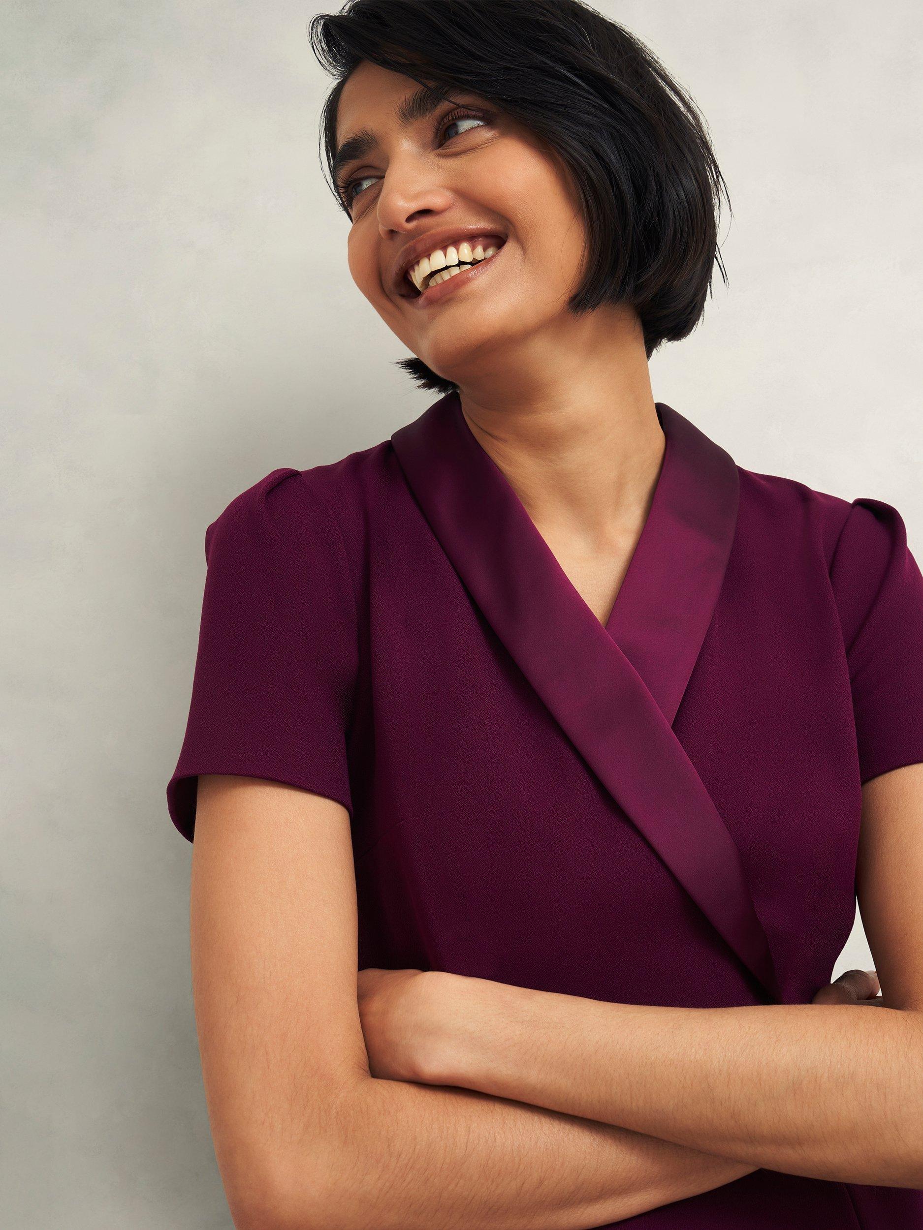 Product image 3 of 5, which shows Hobbs Amira Shift Dress, Warm Plum, 12