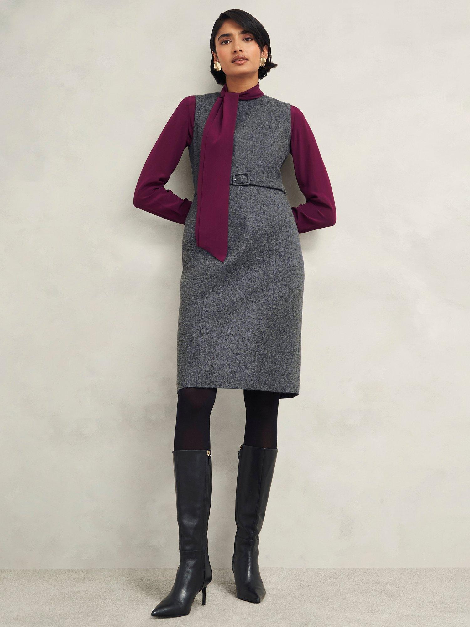 Product image 1 of 7, which shows Hobbs Elsie Wool Rich Dress, Grey, 10