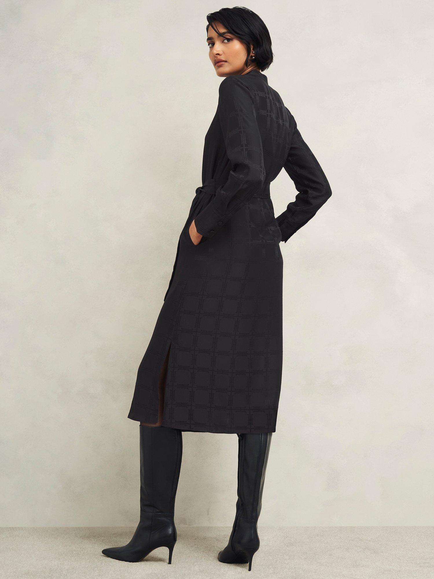 Product image 2 of 7, which shows Hobbs Sloane Jacquard Silk Dress, Black, 6