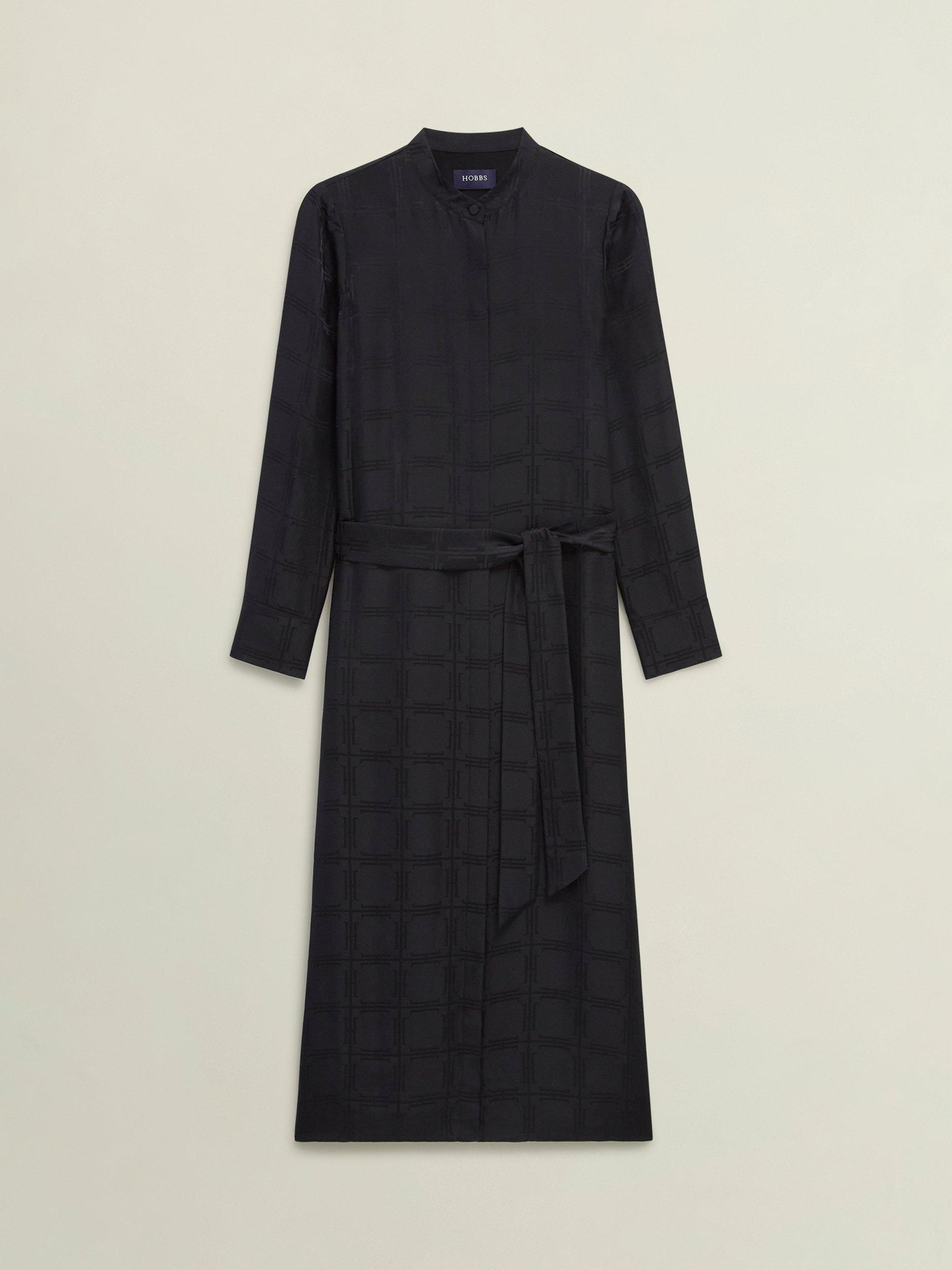Product image 4 of 7, which shows Hobbs Sloane Jacquard Silk Dress, Black, 6