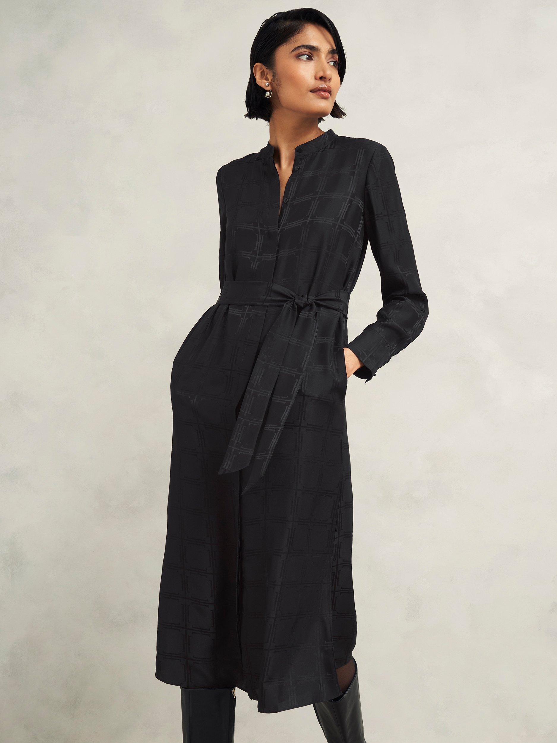Product image 5 of 7, which shows Hobbs Sloane Jacquard Silk Dress, Black, 6