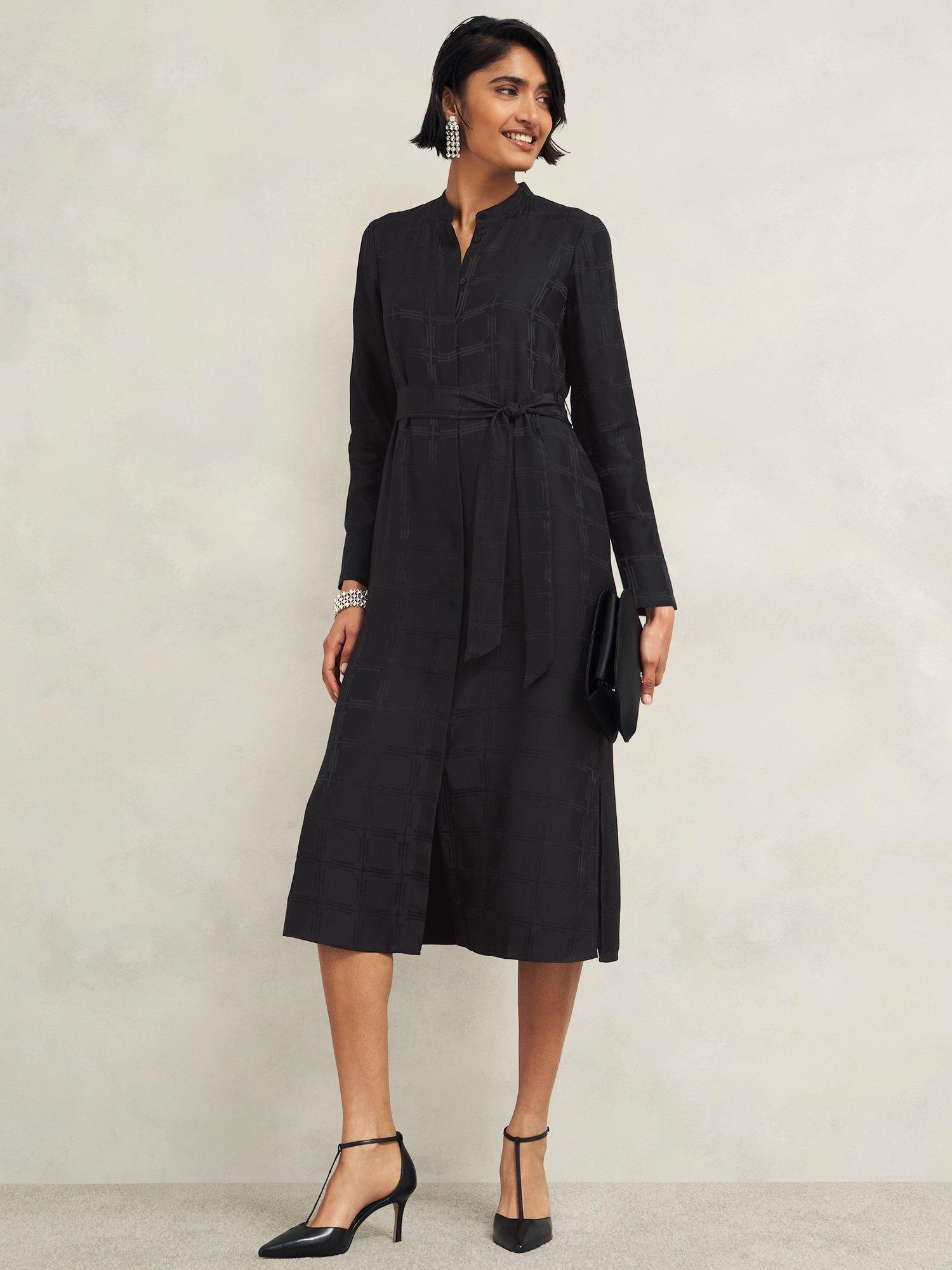 Product image 7 of 7, which shows Hobbs Sloane Jacquard Silk Dress, Black, 6