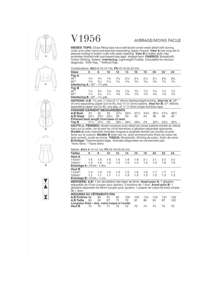 Vogue Misses' Close Fitting Tops Sewing Pattern, V1956 - view 2, White