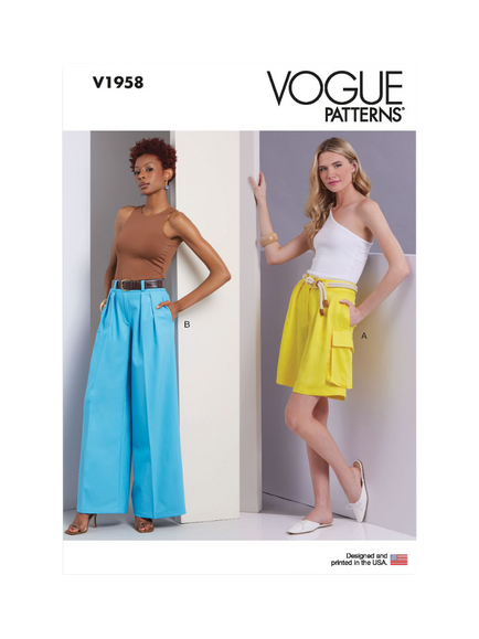 Vogue Misses' Wide Leg Shorts and Pants Sewing Pattern, V1958, White