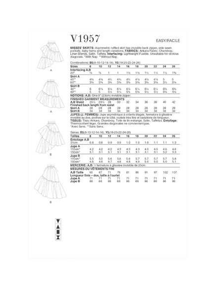 Vogue Misses' Asymmetric Ruffled Skirt Sewing Pattern, V1957 - view 2, White