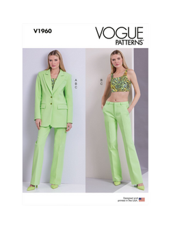 Vogue Misses' Unlined Jacket, Crop Top and Pants Sewing Pattern, V1960, White