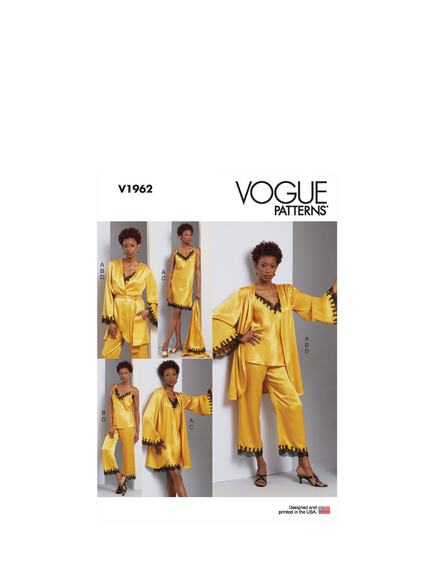 Vogue Misses' Robe, Camisole, Slip and Pants Sewing Pattern, V1962, White