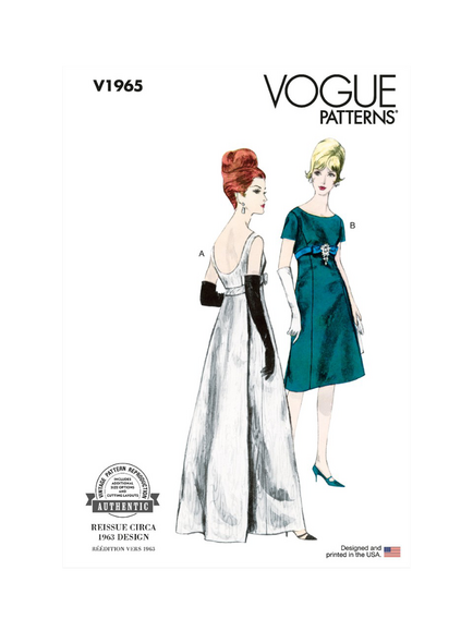 Vogue Misses' Vintage Empire Waist Dress Sewing Pattern, V1965, White