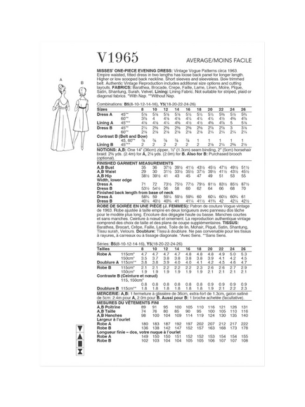 Vogue Misses' Vintage Empire Waist Dress Sewing Pattern, V1965 - view 2, White