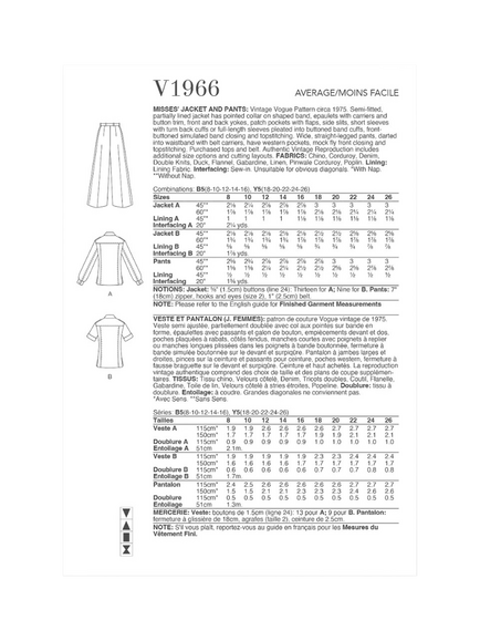 Vogue Misses' Vintage Jacket and Pants Sewing Pattern, V1966 - view 2, White