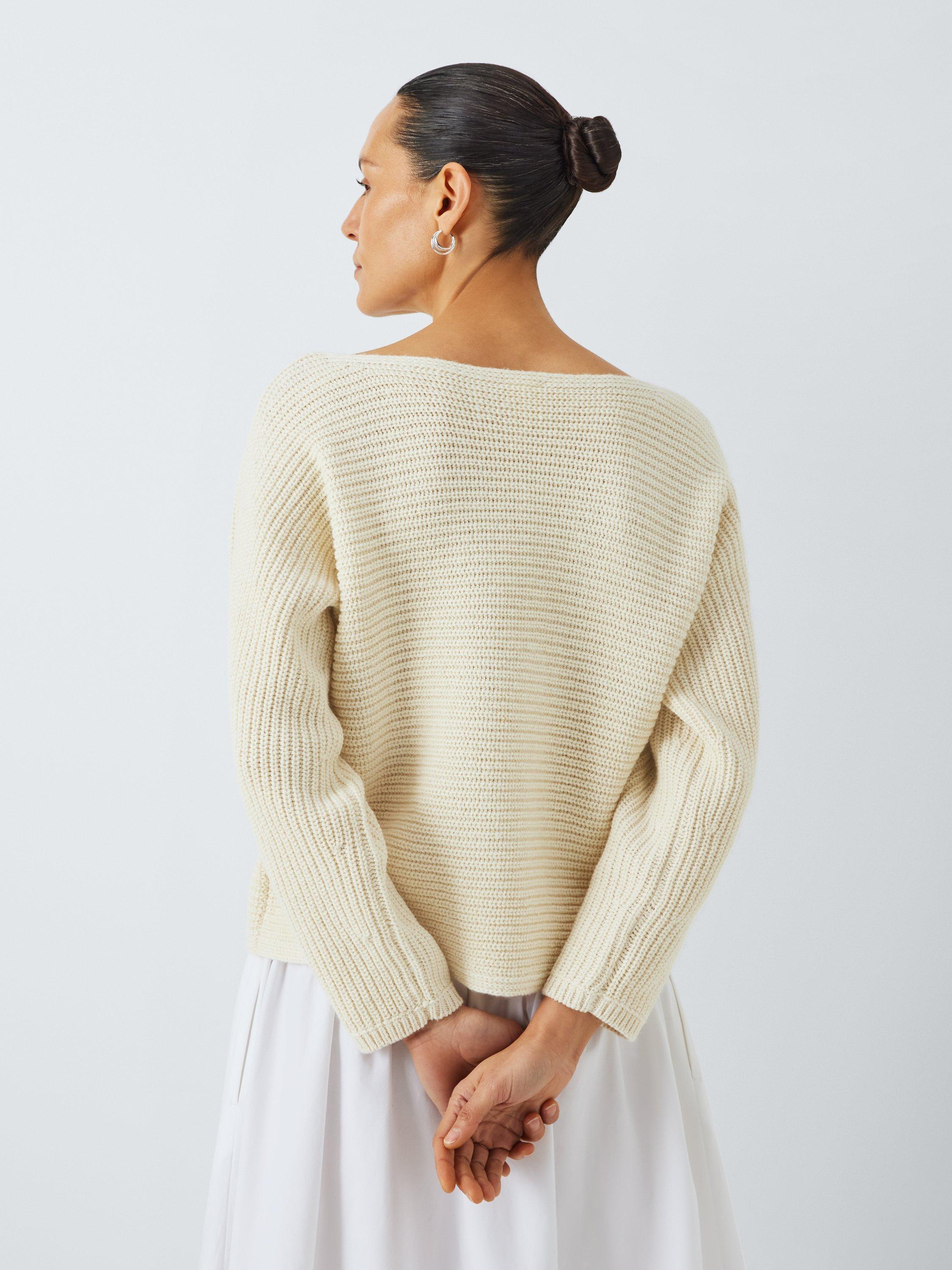 Product image 2 of 6, which shows John Lewis Cotton Wool Blend Horizontal Knit Jumper, Ecru, XS