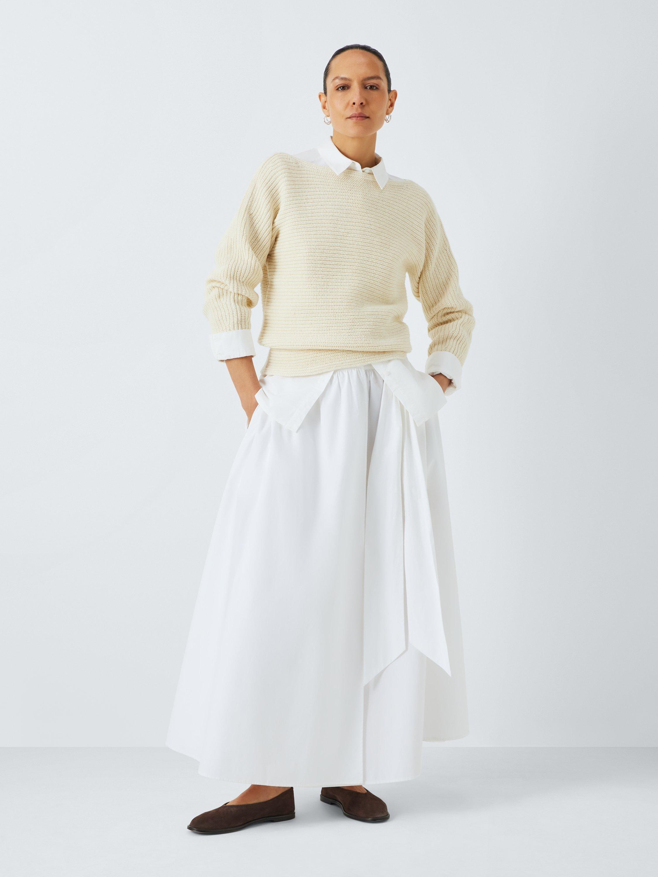 Product image 3 of 6, which shows John Lewis Cotton Wool Blend Horizontal Knit Jumper, Ecru, XS