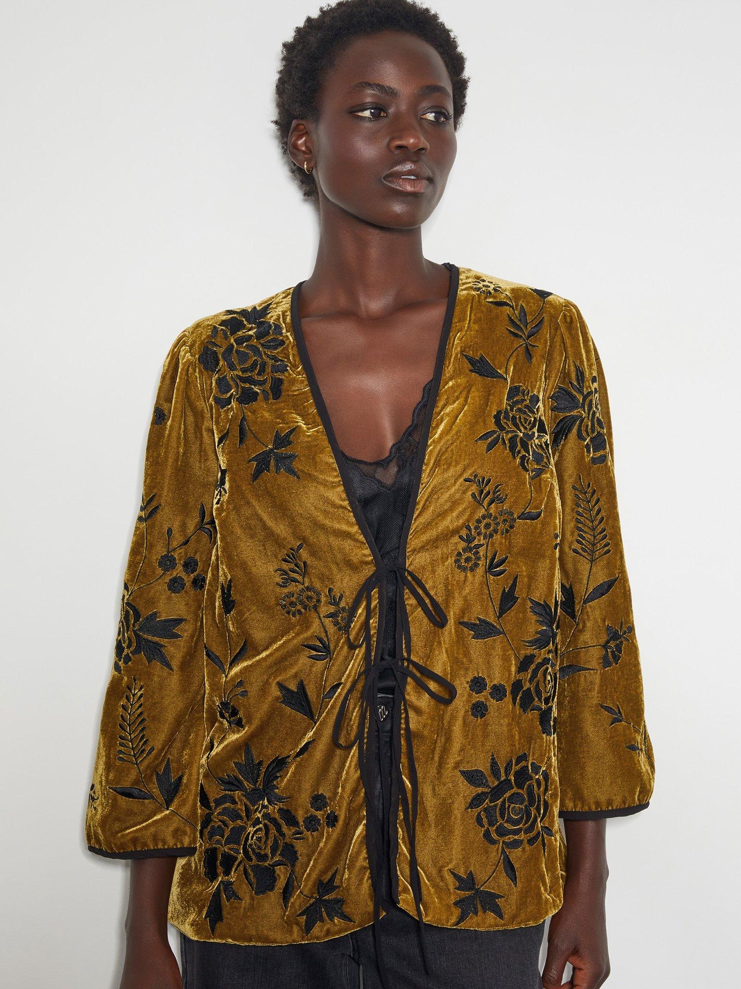 Product image 1 of 5, which shows Monsoon Jasmine Velvet Jacket, Yellow, S