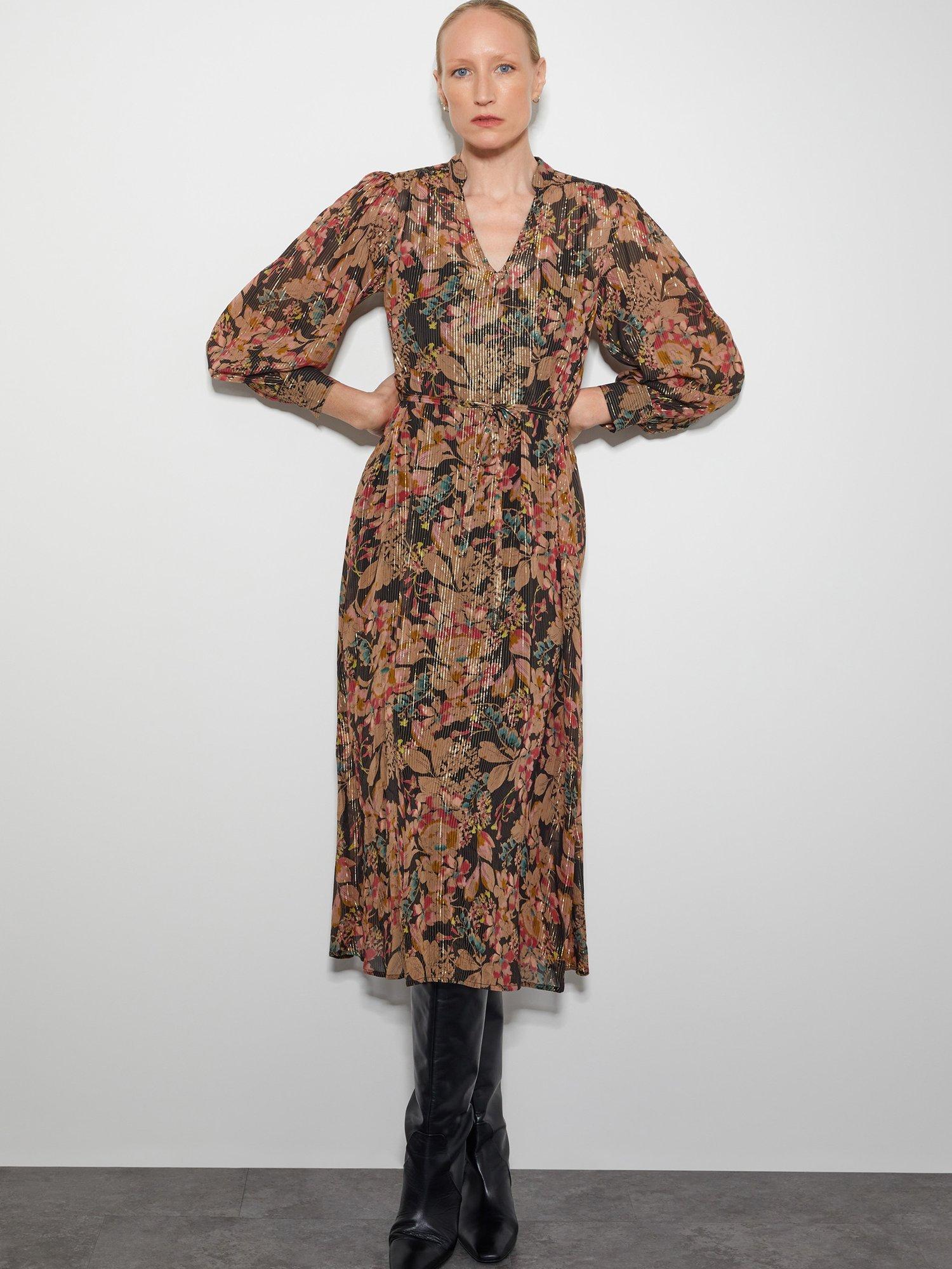 Monsoon Felicity Floral Sparkle Dress, Multi