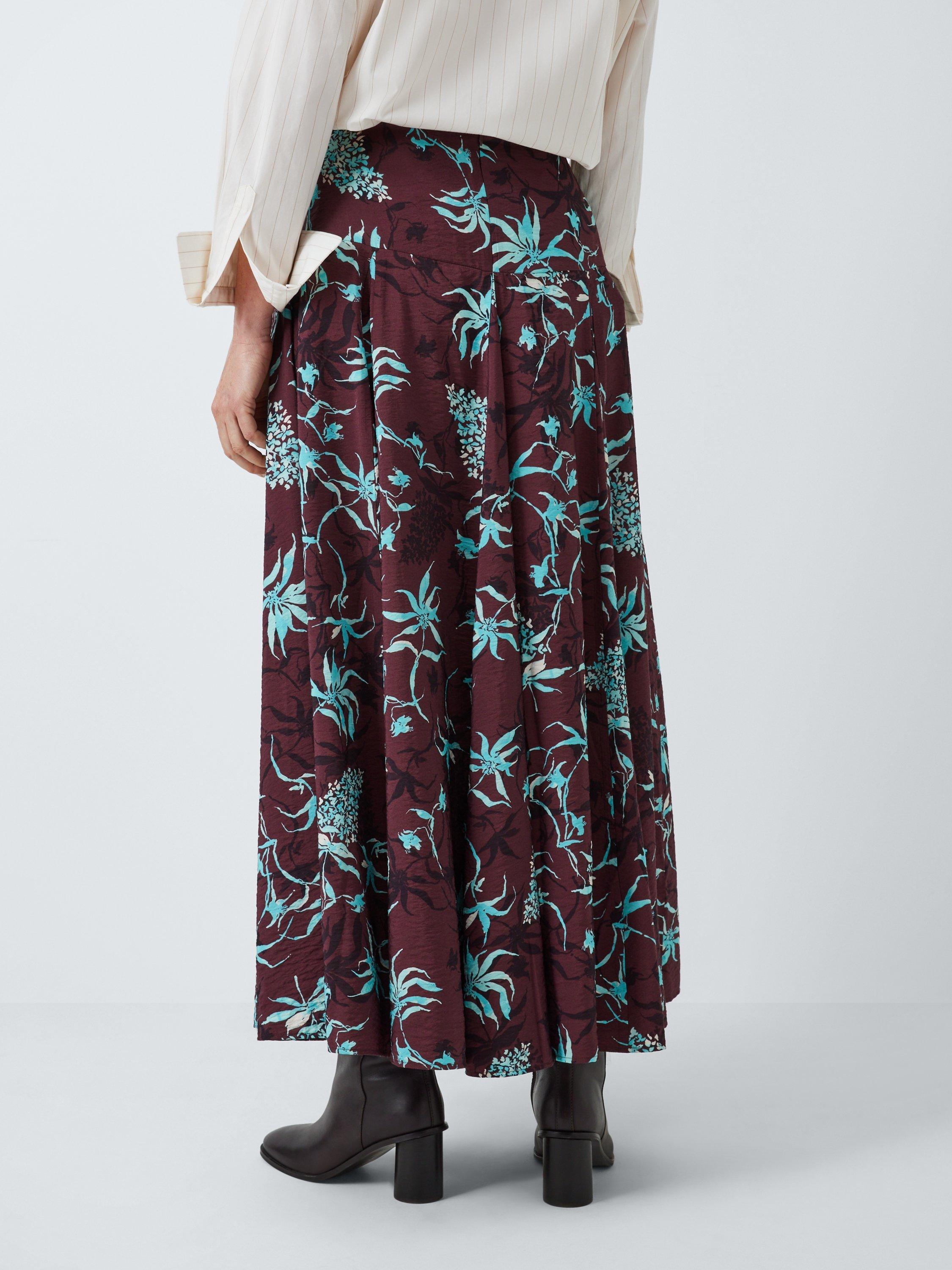 Product image 2 of 6, which shows John Lewis Floral Godet Skirt, Brown/Multi, 16