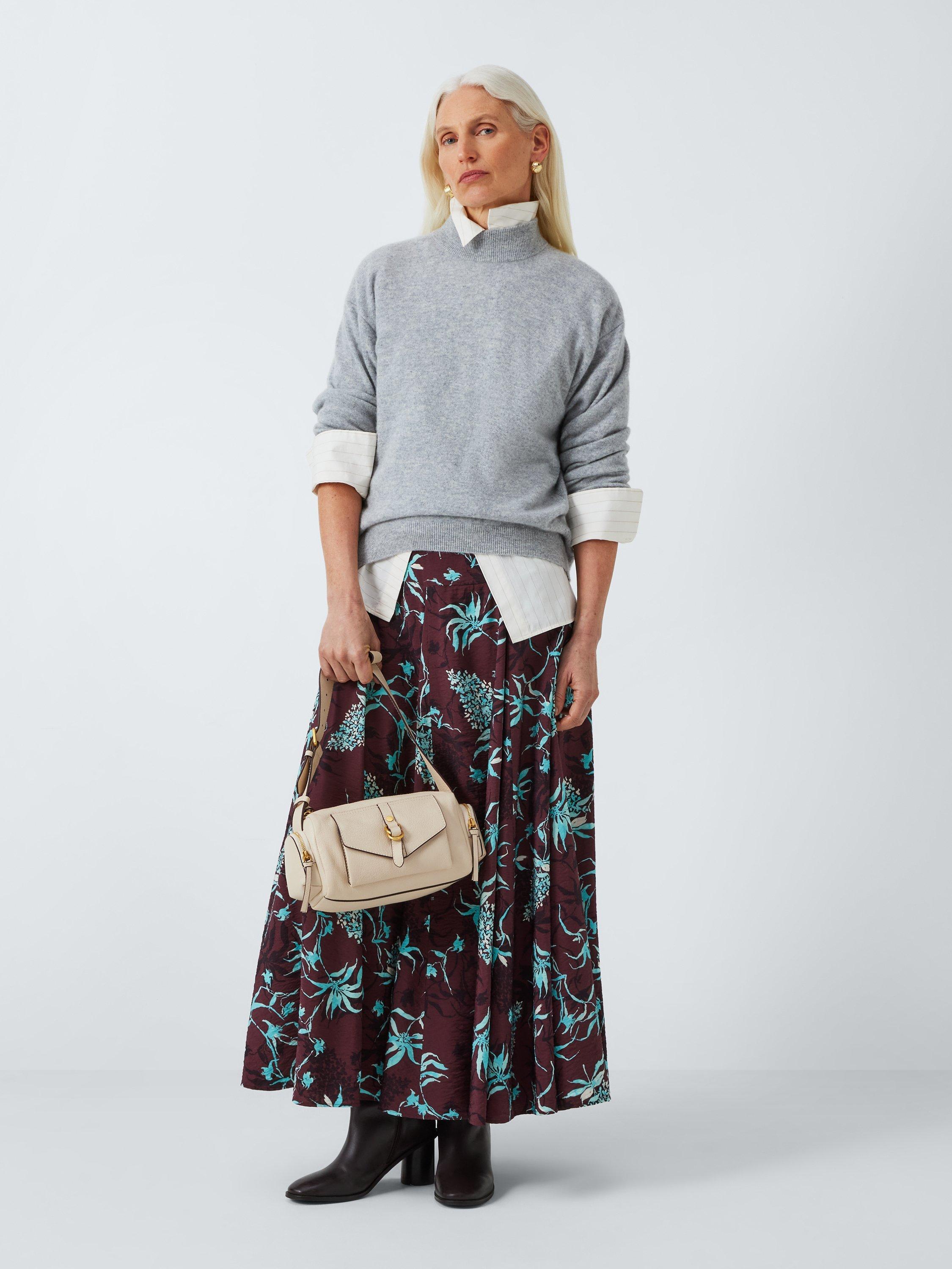 Product image 3 of 6, which shows John Lewis Floral Godet Skirt, Brown/Multi, 16