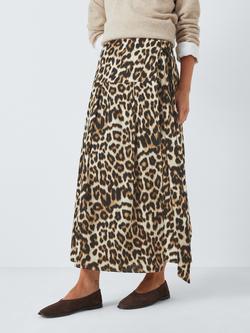 John Lewis Linen Blend Wrap Skirt, Leopard