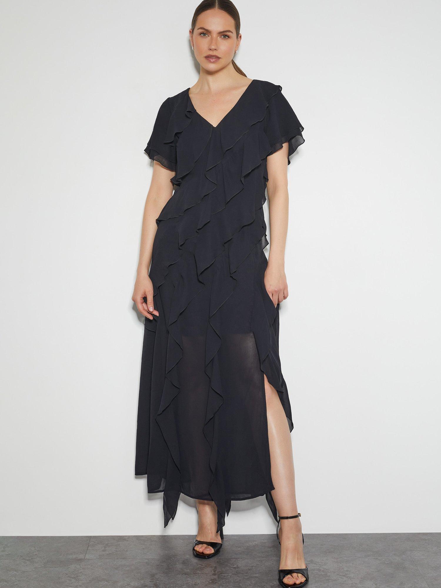 Monsoon Renata Ruffle Dress, Black