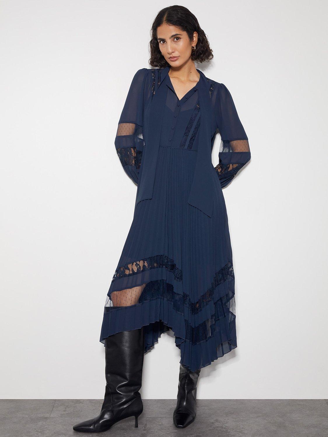 Monsoon Florence Lace Dress, Navy