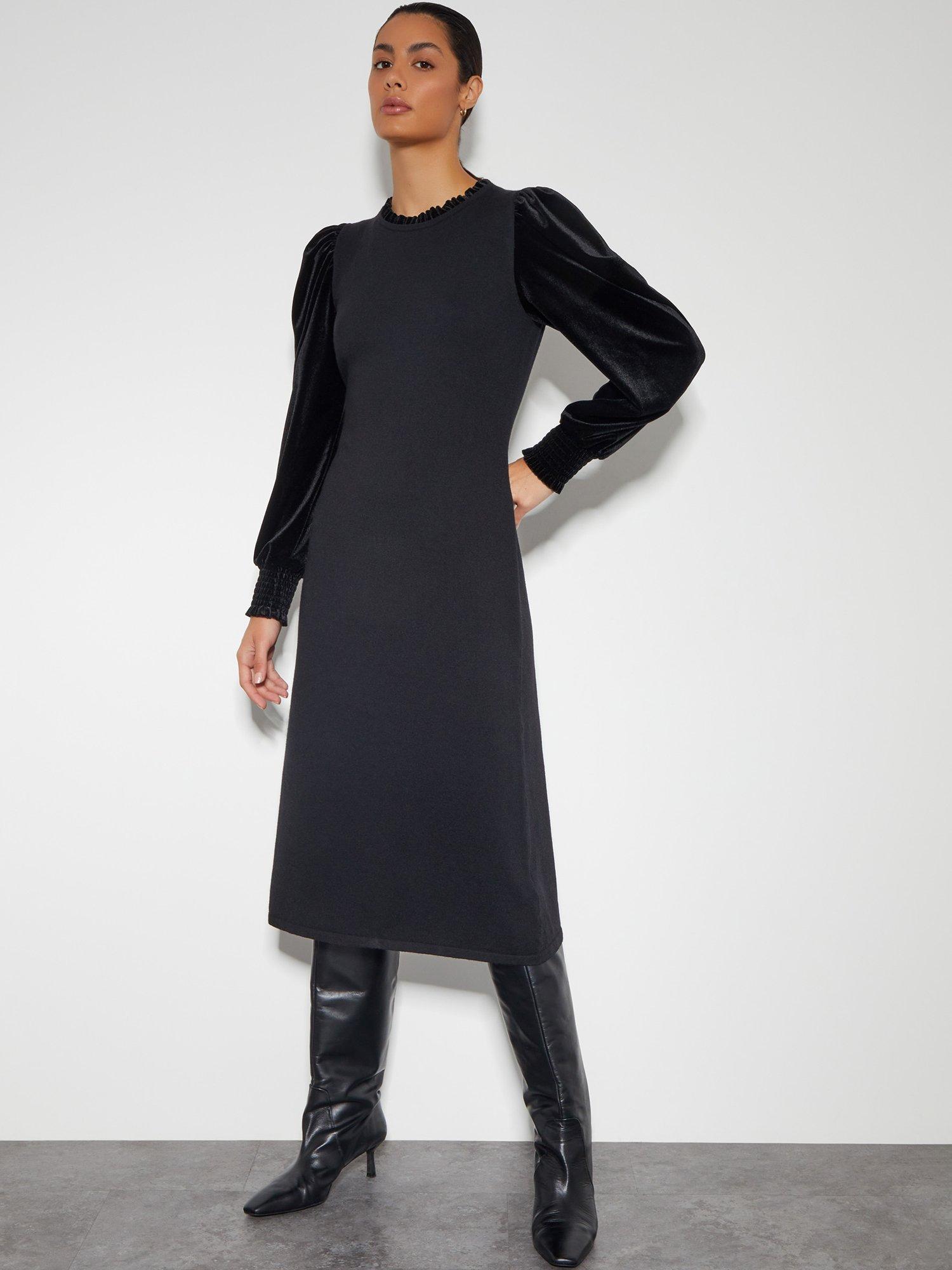 Product image 1 of 6, which shows Monsoon Viv Velvet Dress, Black, S