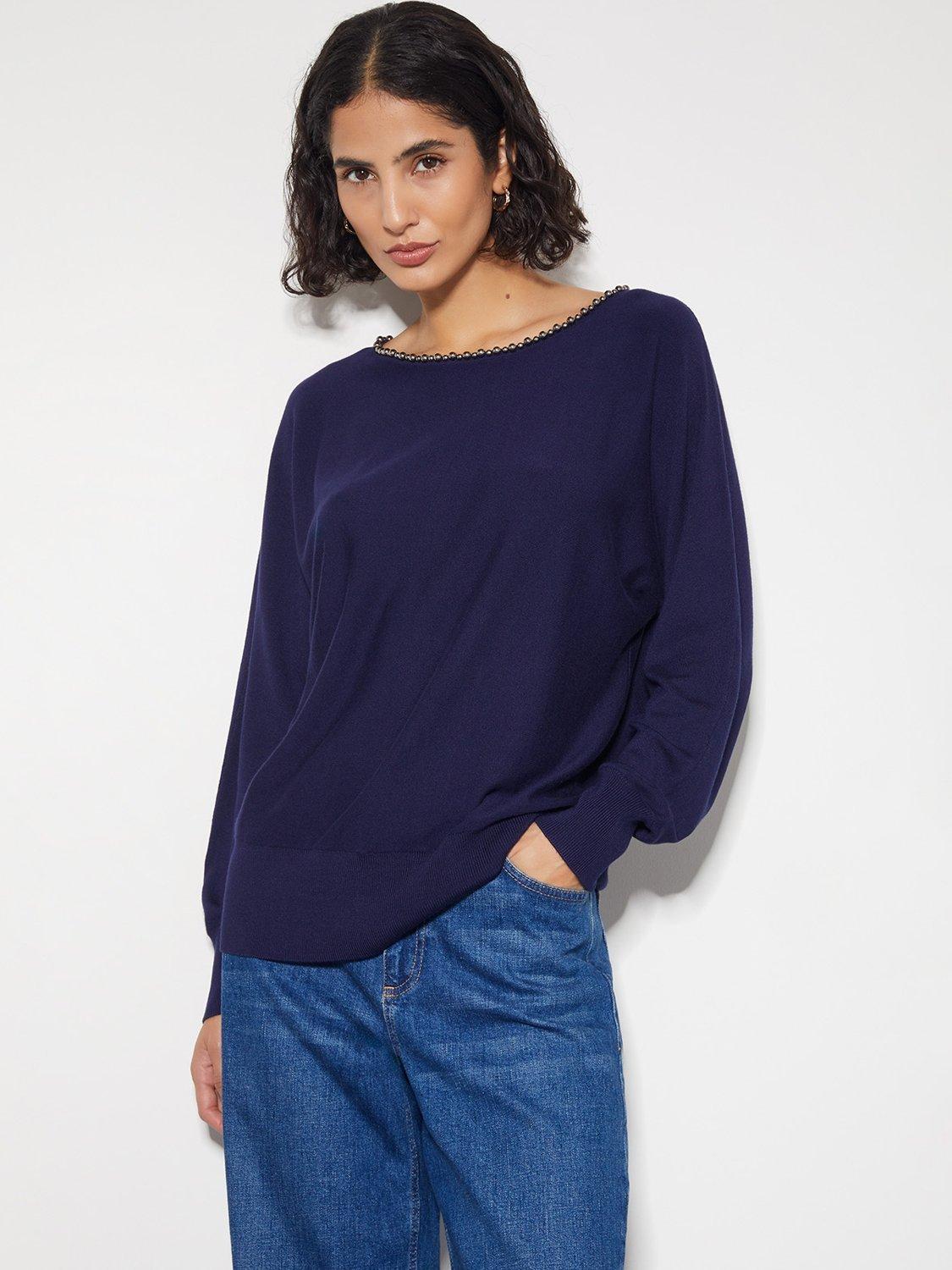 Monsoon Bliss Bead Neck Jumper, Navy