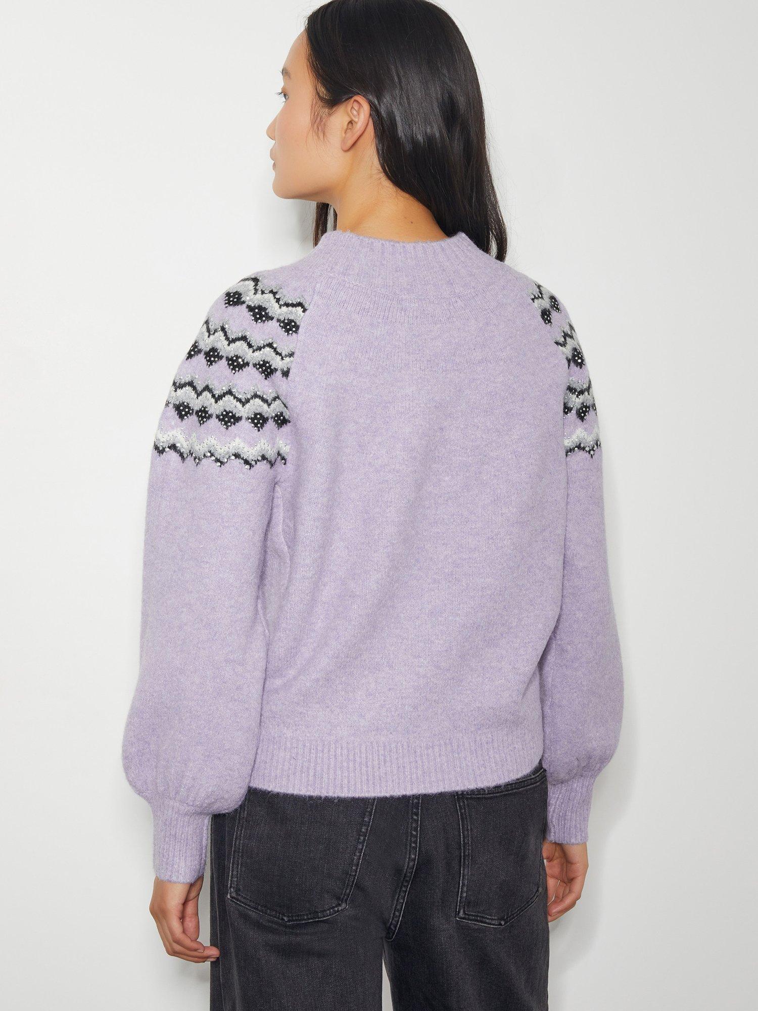 Product image 2 of 4, which shows Monsoon Fin Fair Isle Jumper, Lilac/Multi, S
