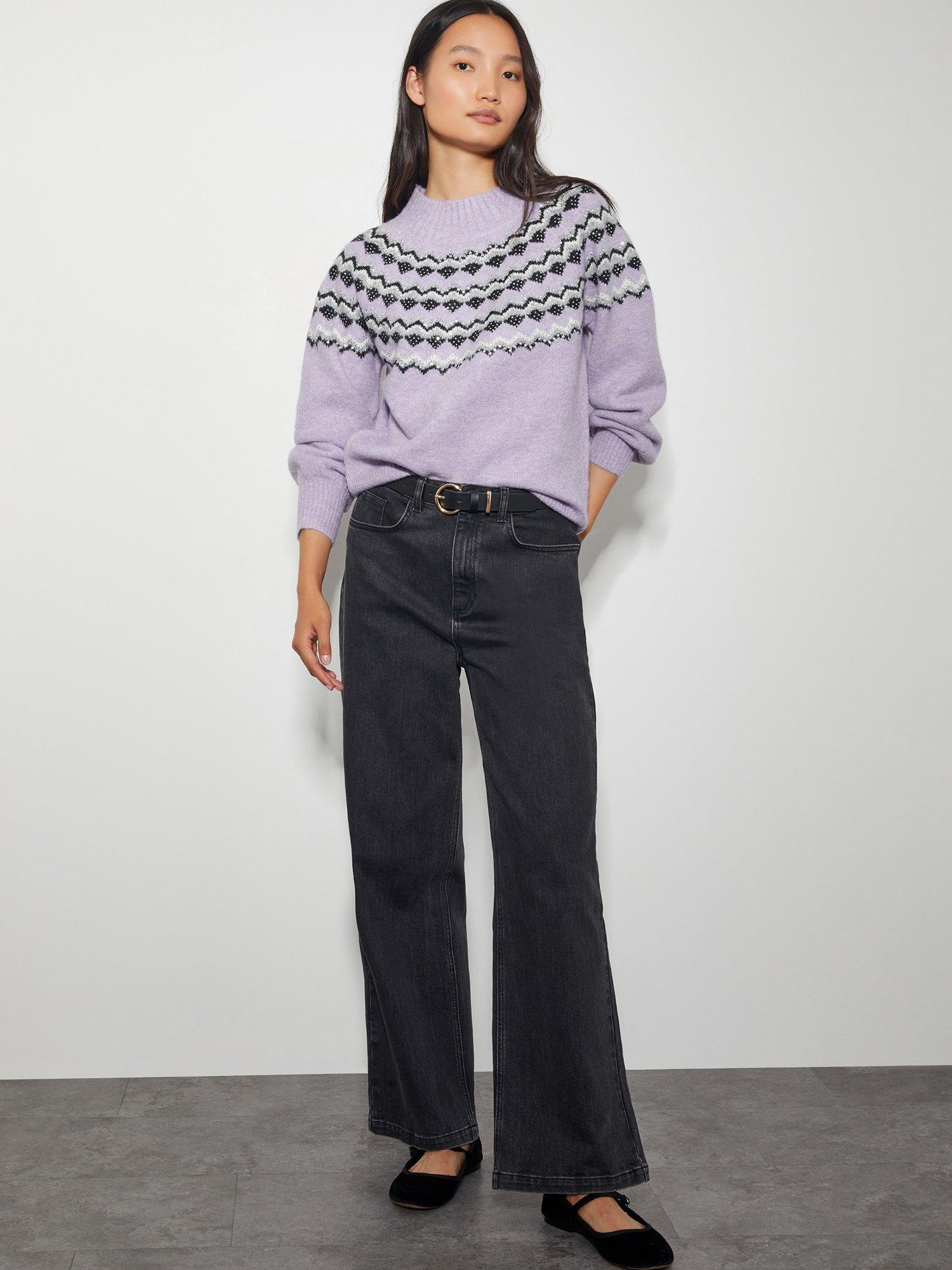 Product image 3 of 4, which shows Monsoon Fin Fair Isle Jumper, Lilac/Multi, S