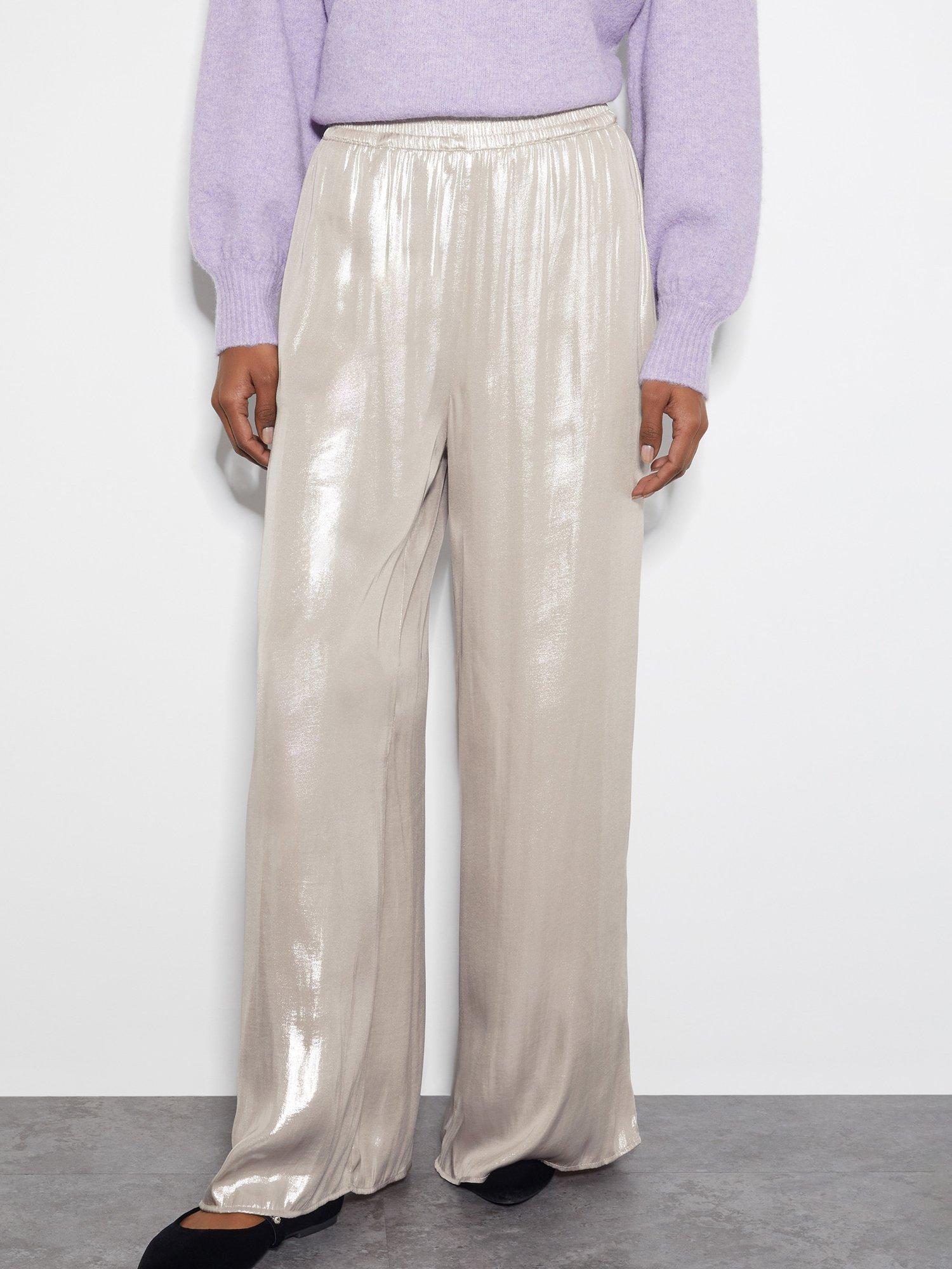 Monsoon Lillie Metallic Trousers, Champagne