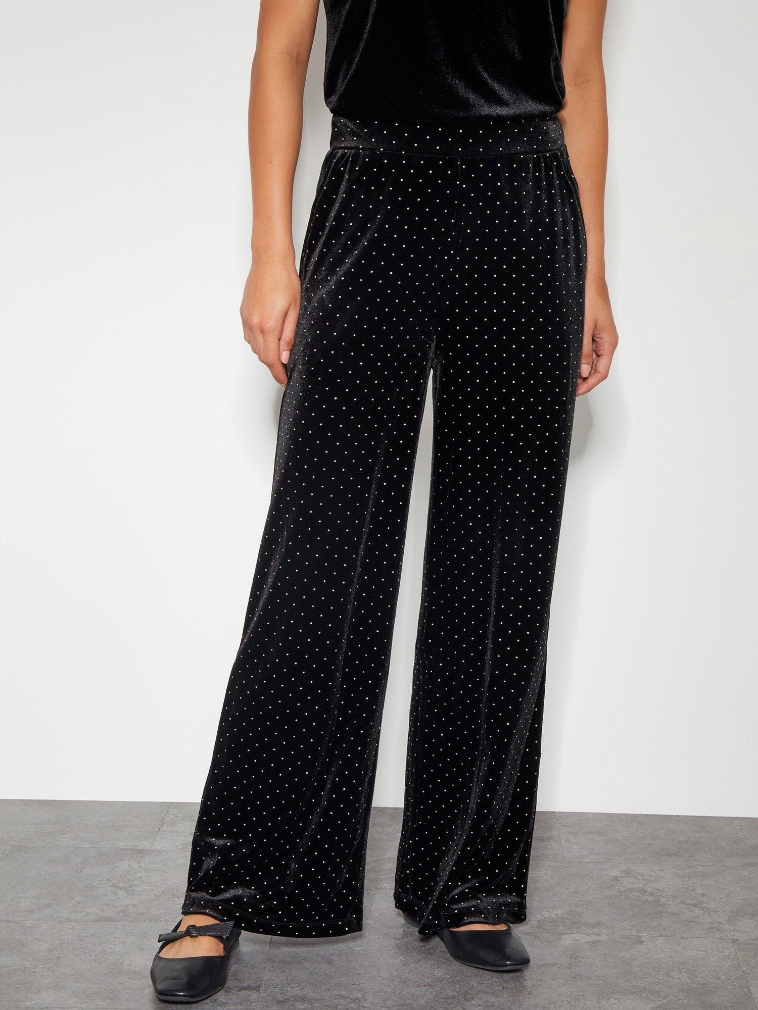 Monsoon Nala Spot Velvet Trousers, Black/White