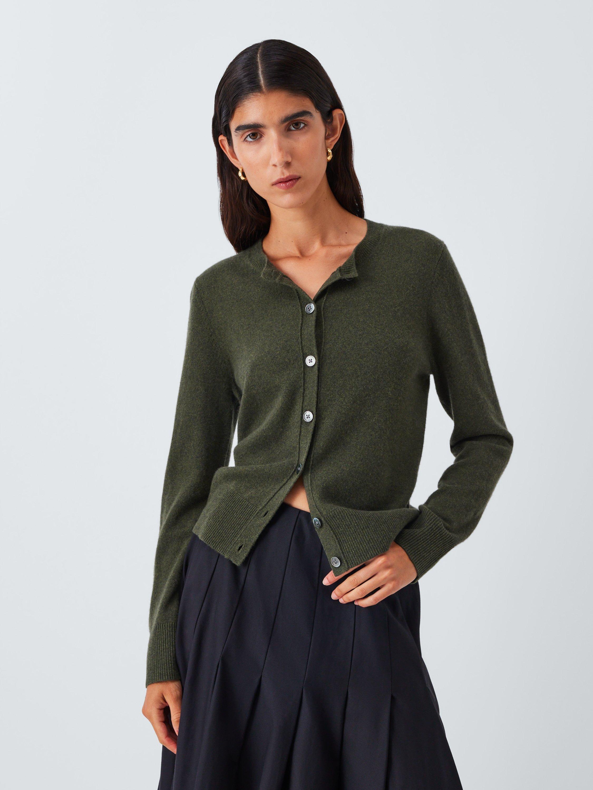 Product image 1 of 7, which shows John Lewis Cashmere Crew Neck Cardigan, Khaki, 8