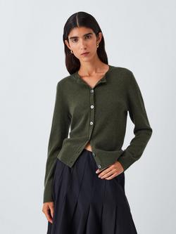 John Lewis Cashmere Crew Neck Cardigan, Khaki