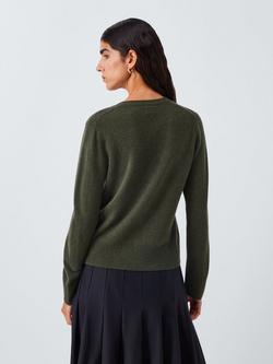 John Lewis Cashmere Crew Neck Cardigan - view 2, Khaki