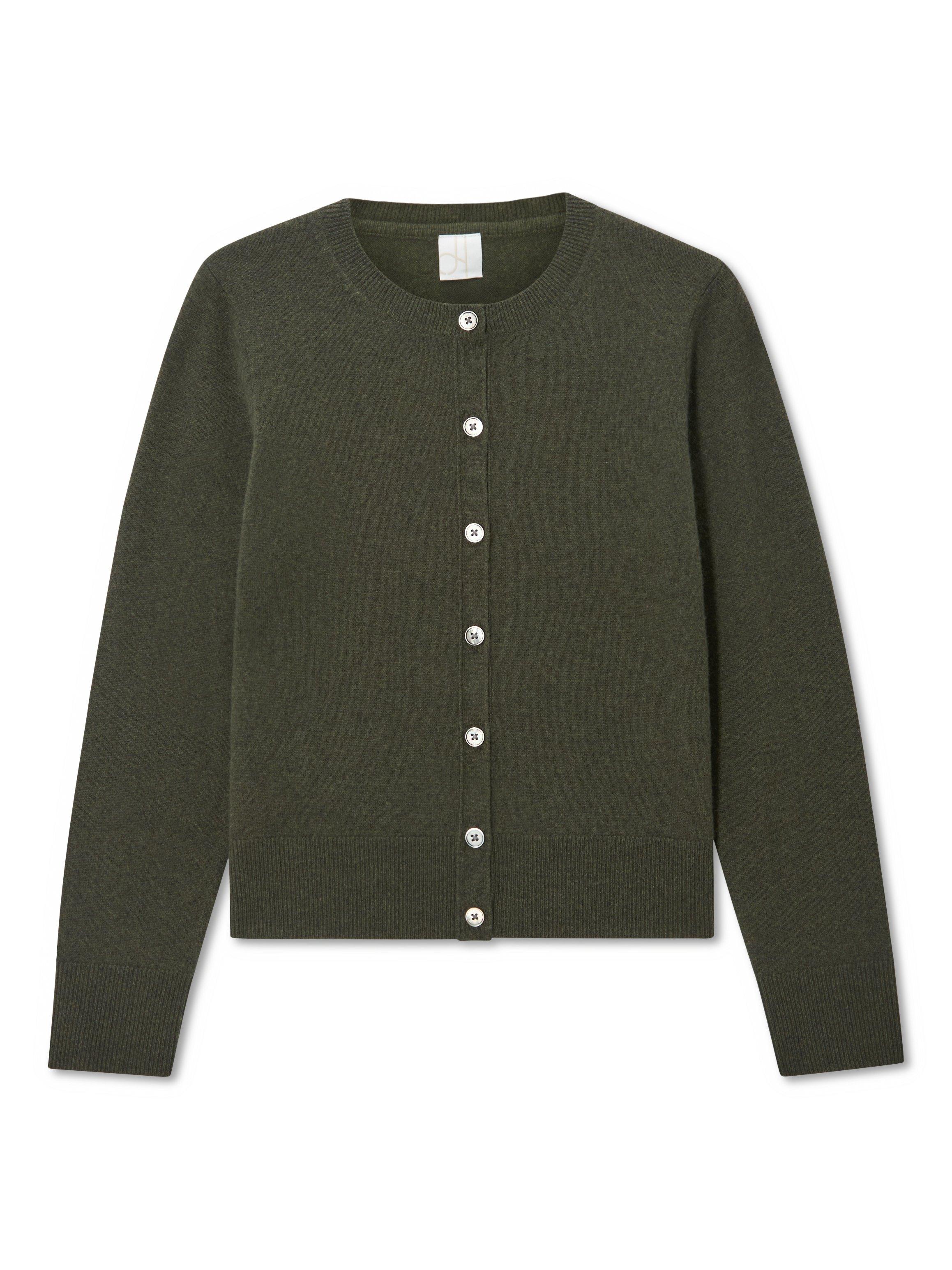 Product image 5 of 7, which shows John Lewis Cashmere Crew Neck Cardigan, Khaki, 8