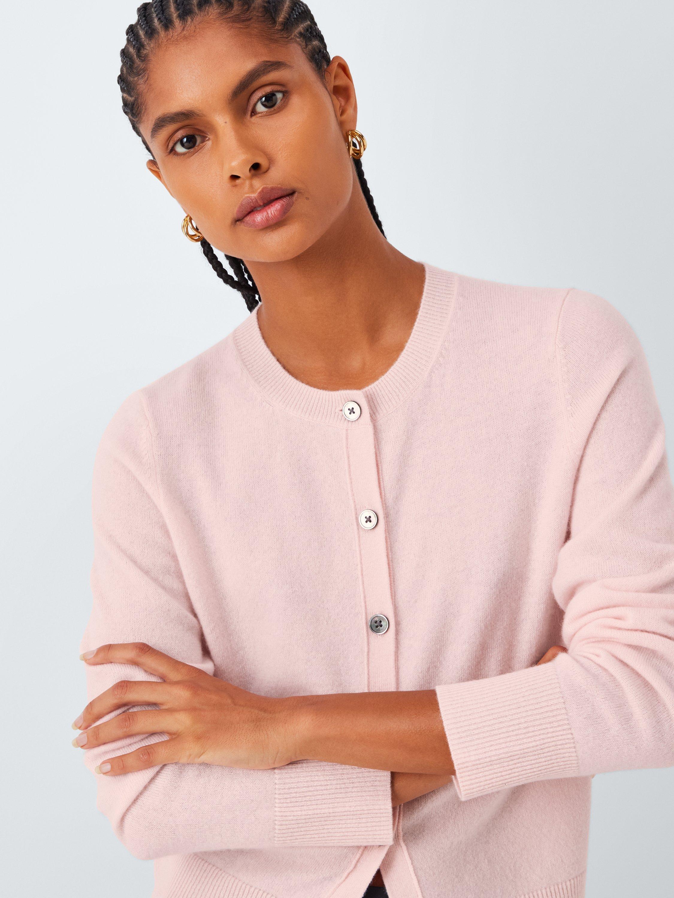 Product image 5 of 6, which shows John Lewis Cashmere Crew Neck Cardigan, Light Pink, 8