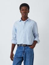 John Lewis Cotton Regular Fit Stripe Oxford Shirt, Light Blue/White