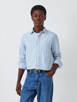 John Lewis Cotton Regular Fit Stripe Oxford Shirt, Light Blue/White, Light Blue/White