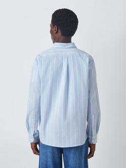 John Lewis Cotton Regular Fit Stripe Oxford Shirt, Light Blue/White - view 2, Light Blue/White