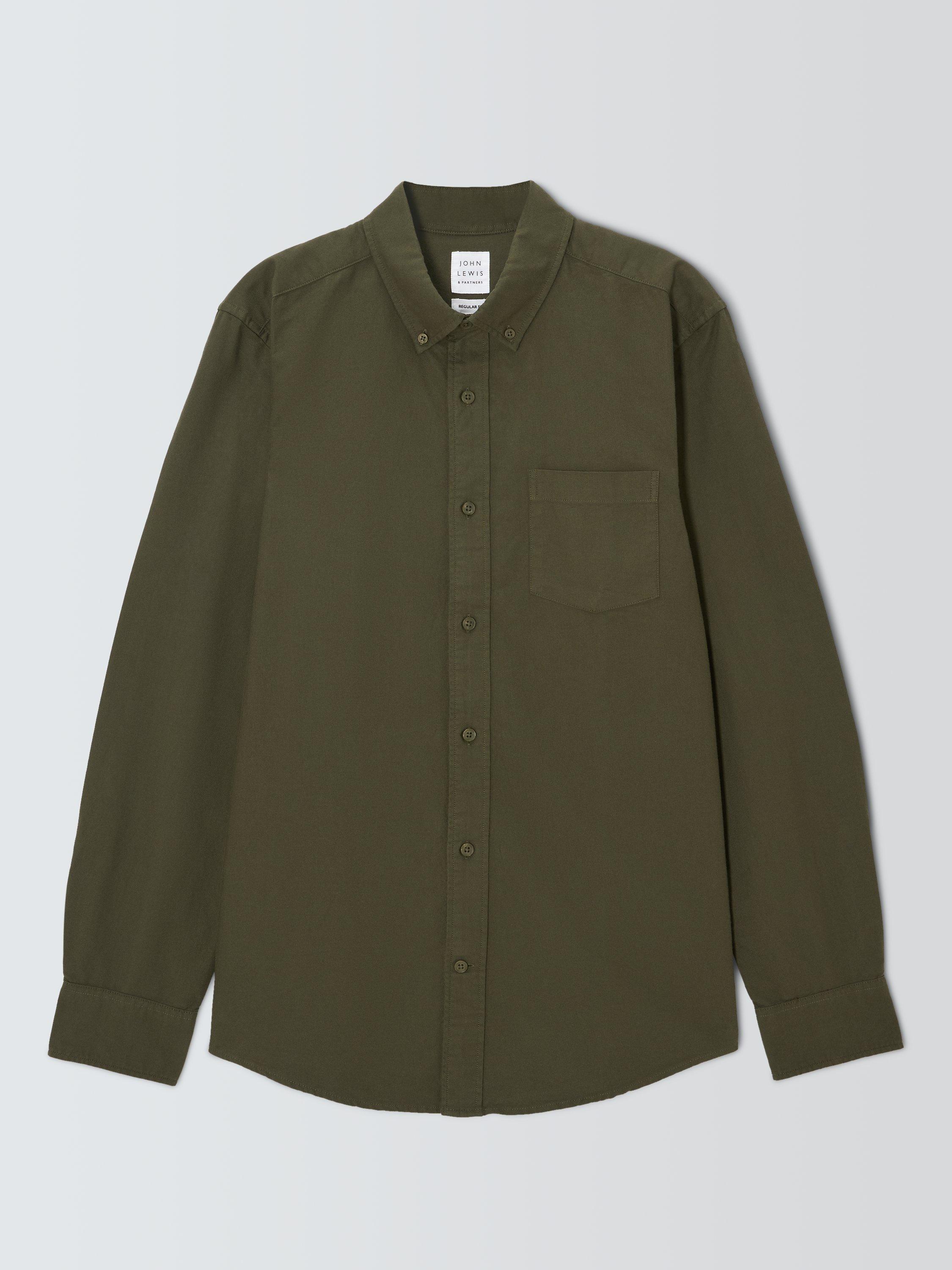 Product image 4 of 6, which shows John Lewis Cotton Regular Fit Oxford Shirt, Khaki, XL