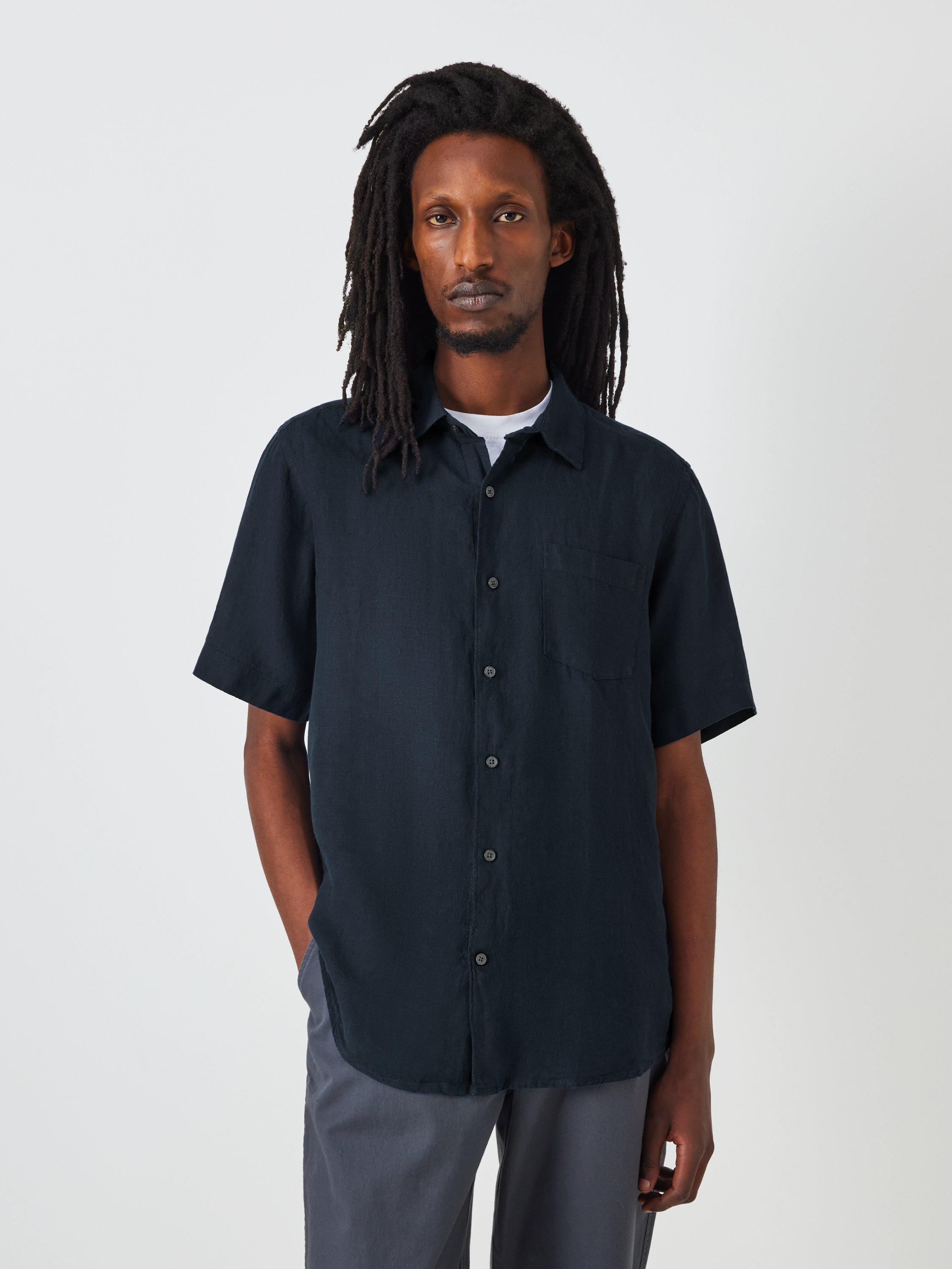 Product image 1 of 6, which shows John Lewis Short Sleeve Linen Shirt, Navy, S