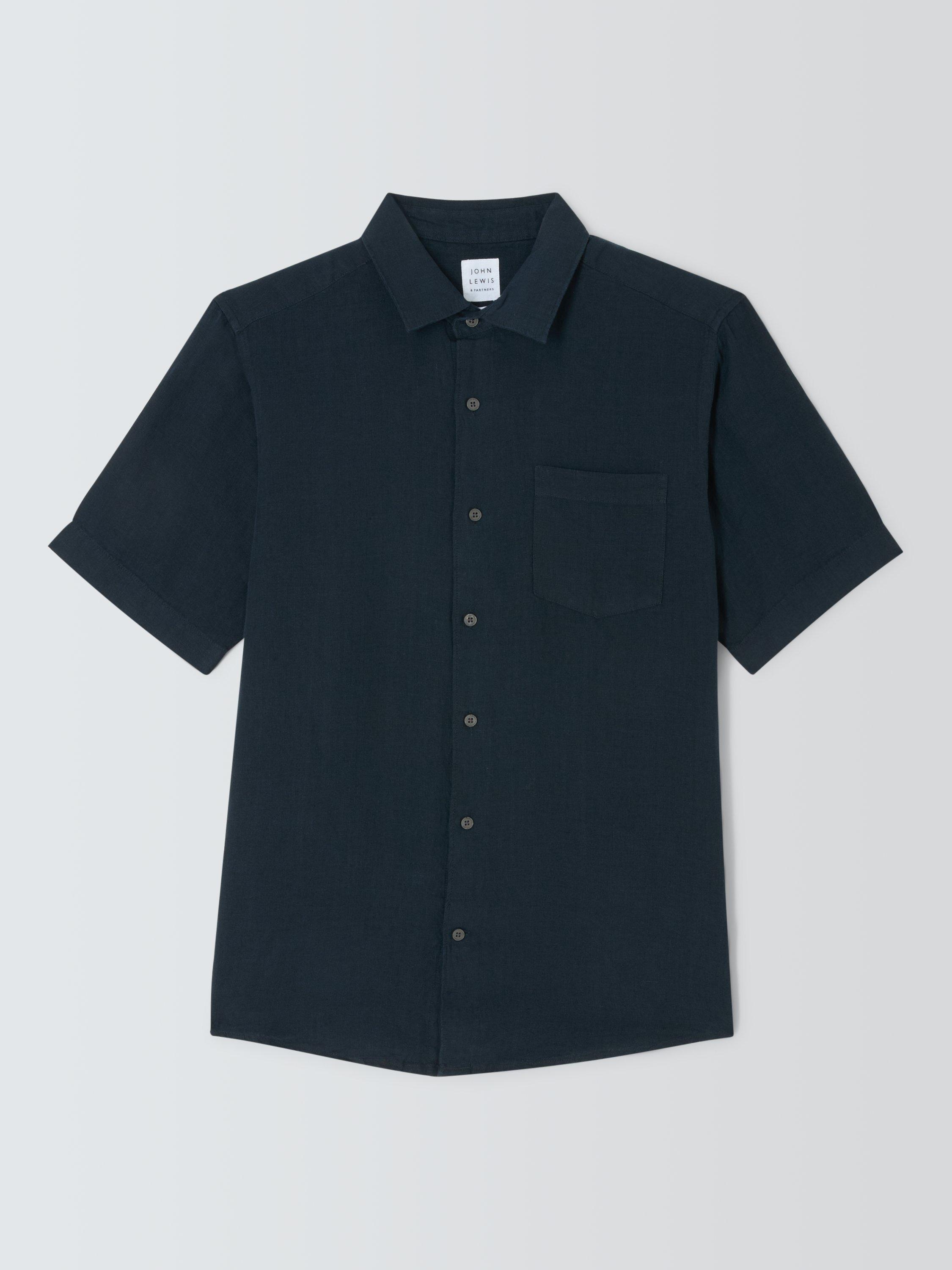 Product image 4 of 6, which shows John Lewis Short Sleeve Linen Shirt, Navy, S