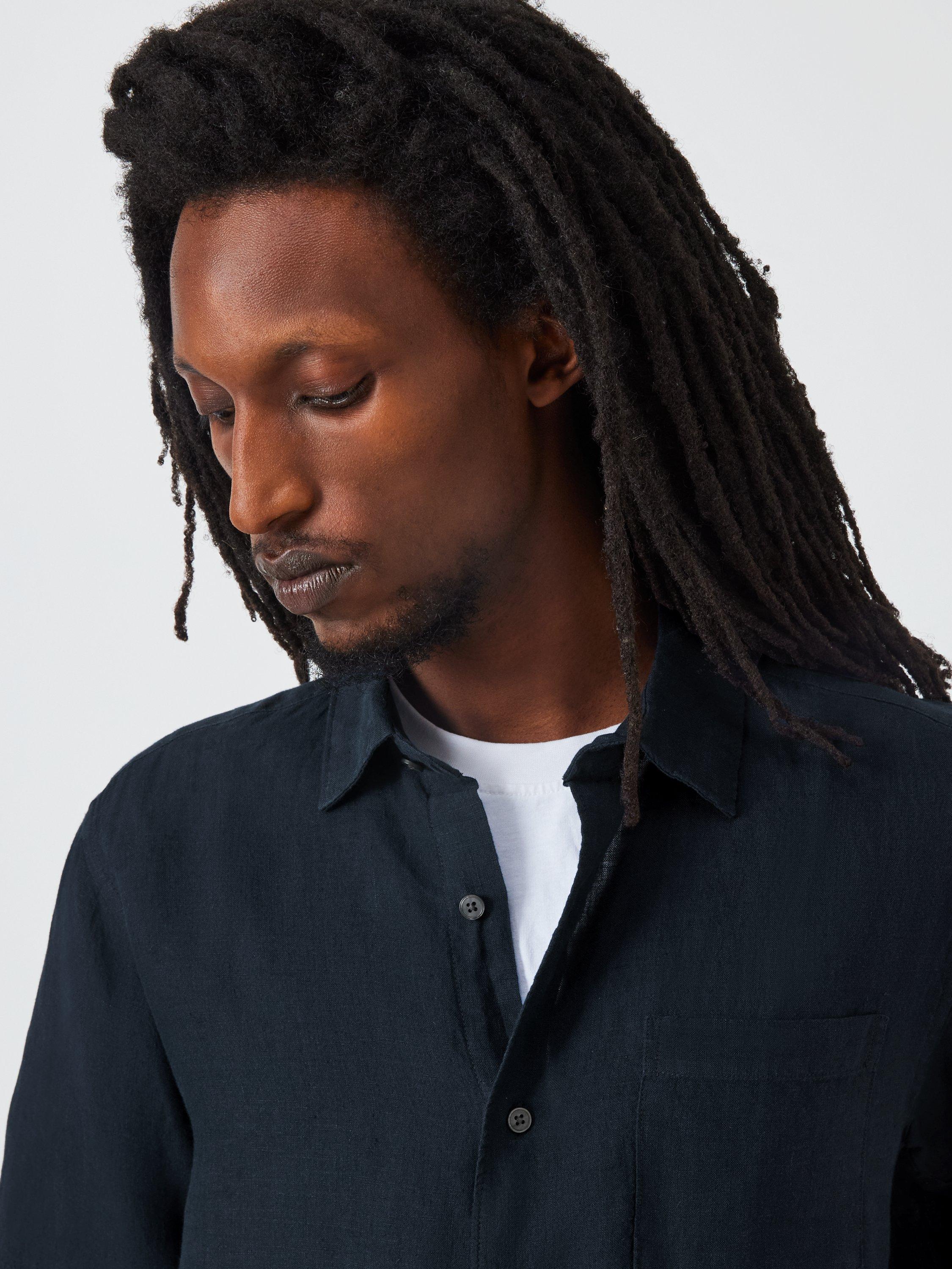 Product image 5 of 6, which shows John Lewis Short Sleeve Linen Shirt, Navy, S