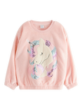 Lindex Kids' Sequin Unicorn Jumper, Light Dusty Pink