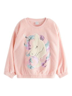 Lindex Kids' Sequin Unicorn Jumper, Light Dusty Pink, Light Dusty Pink
