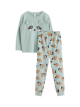 Lindex Kids' 3D Racoon Pyjamas, Light Dusty Green