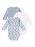 Petit Bateau Baby Cotton Wrapover Bodysuits, Pack of 3, Blue/White
